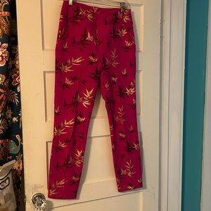 Soft Surroundings Womens S Pink Floral Pull On High Rise Slim Leg Pleated Pant